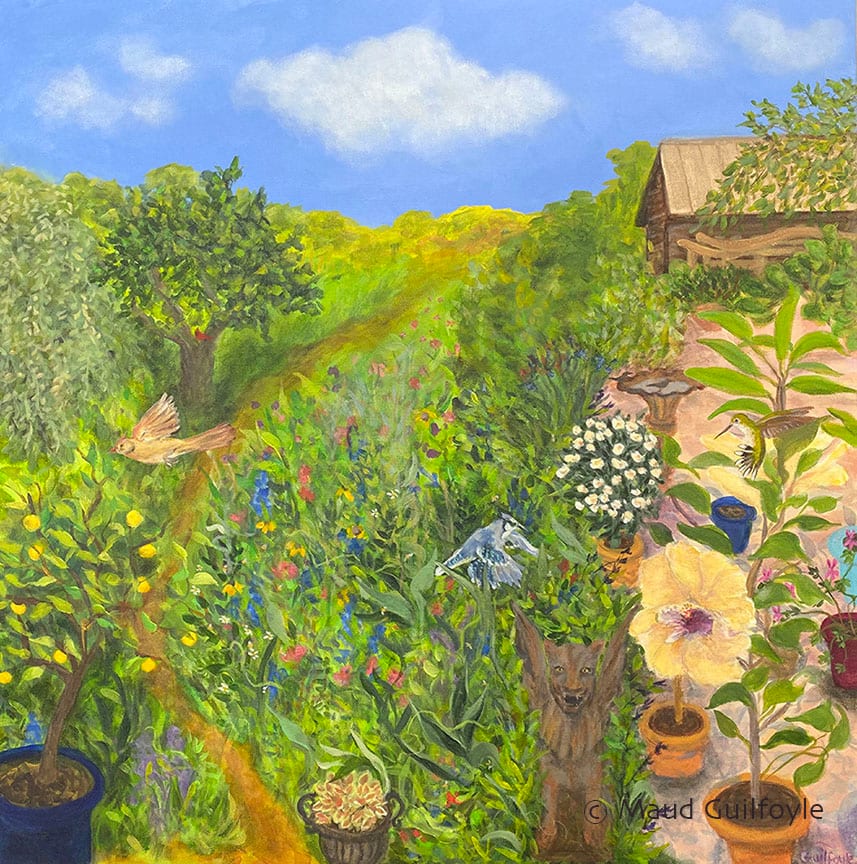 Flowers For The Bees IV_Secret Garden by Maud Guilfoyle  Image: Secret Garden is behind the greenhouse and farm buildings of Old Hood Farm. I have had the privilege of walking in the fields here and sketching for paintings.