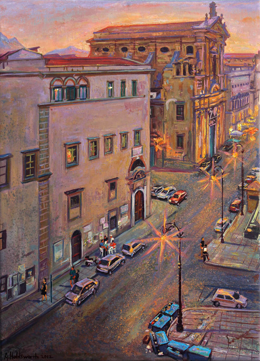 Dusk In The Piazza Kalsa, Palermo by Anthony Holdsworth, Image 1.