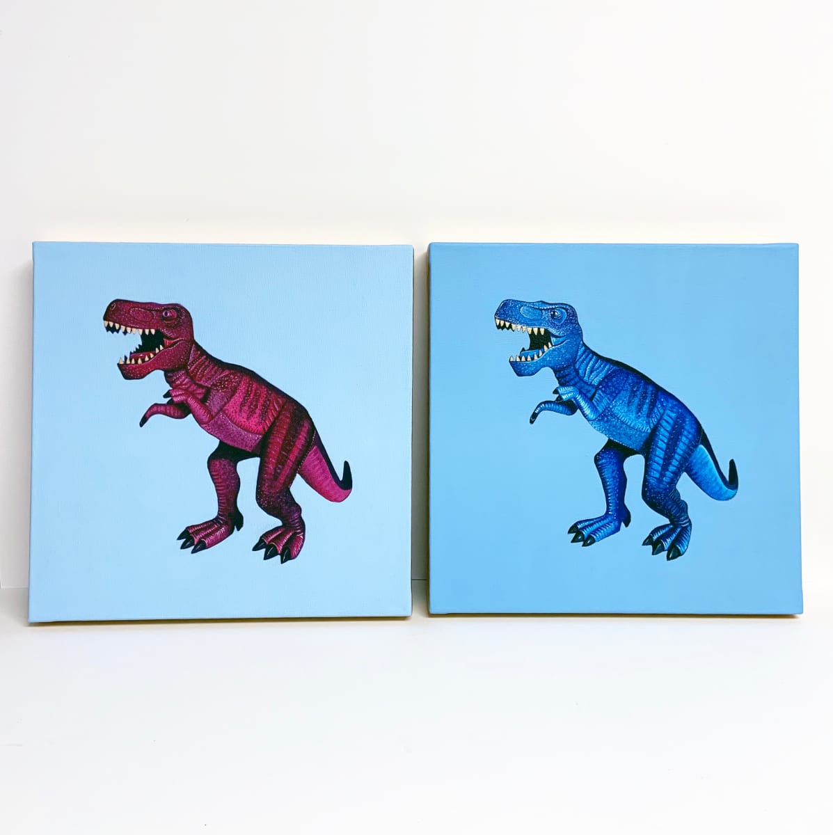 Pink and Blue Rex on Blue With Gold Sides by Colleen Critcher 