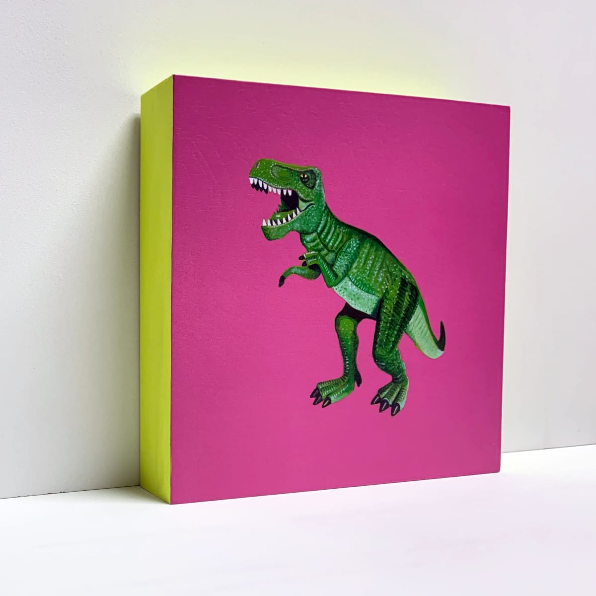 Yellow Green T.Rex on Pink 