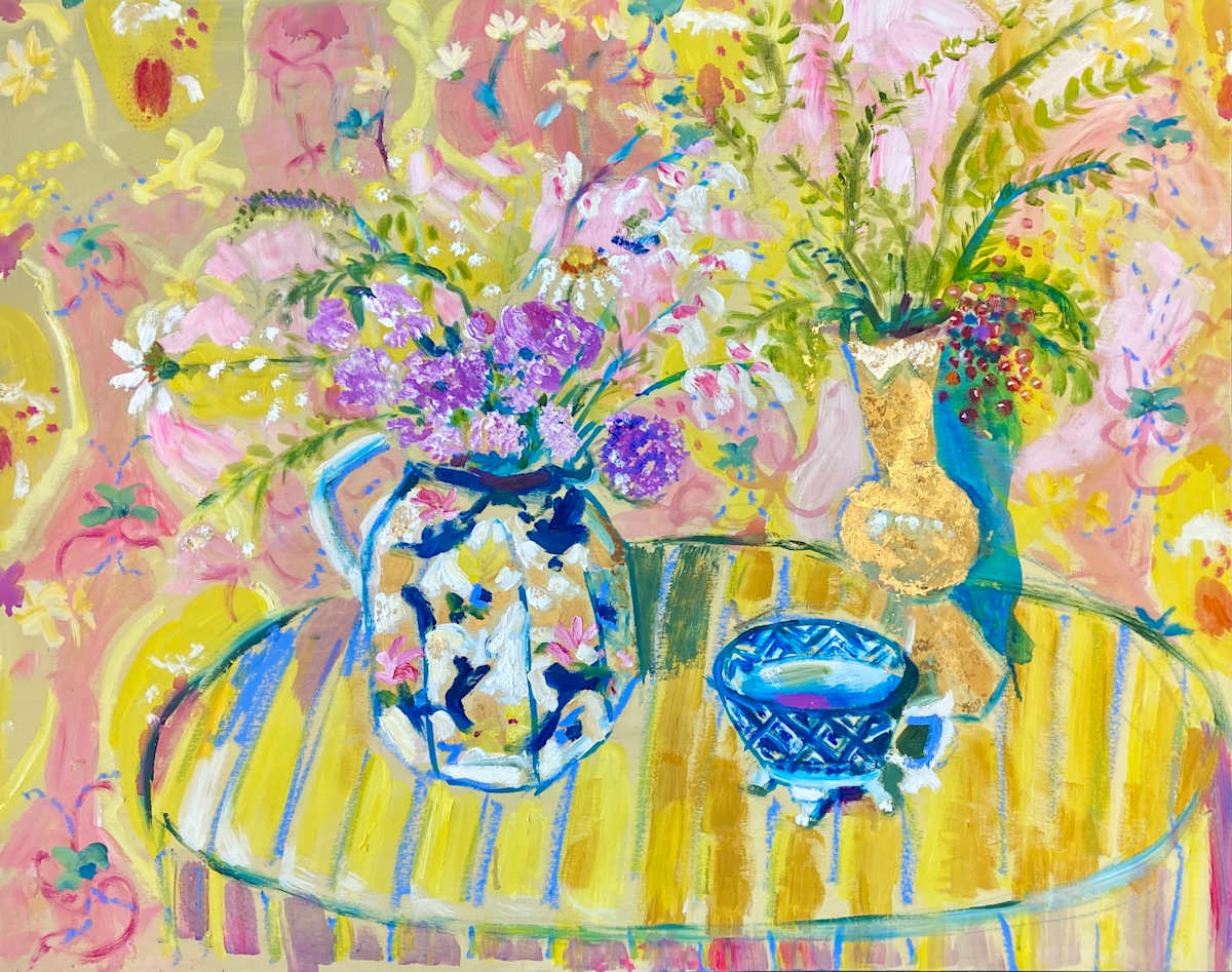 My Mothers Table with Blue Cup by Angie Porter 