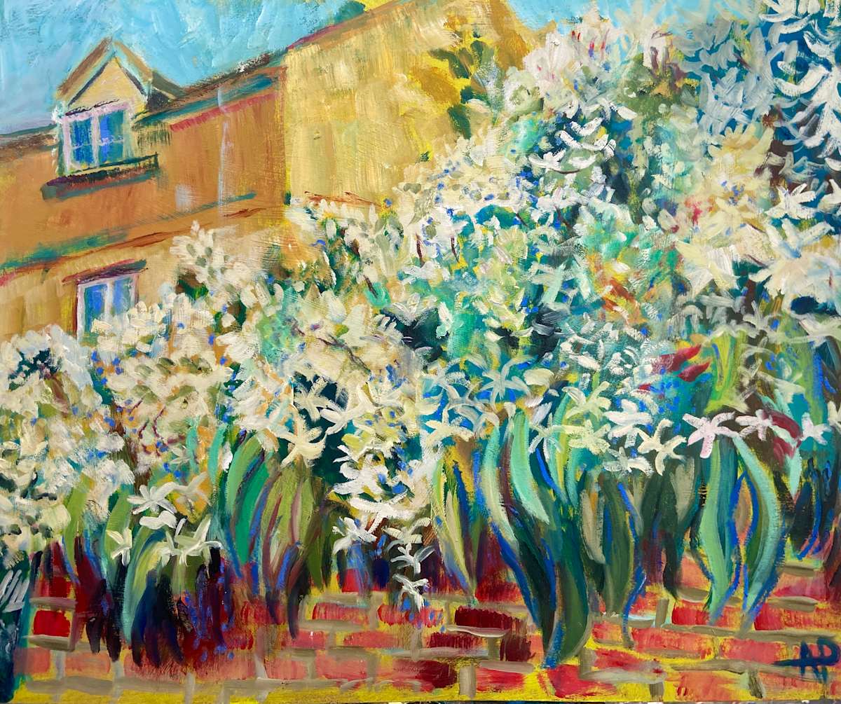 Waterfall of White Petals on a Morning Walk by Angie Porter 