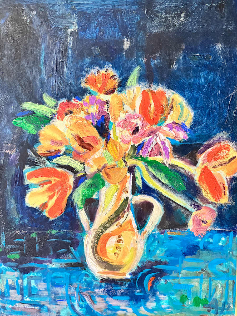 Red Tulips on Blue Background by Angie Porter, Image 1.
