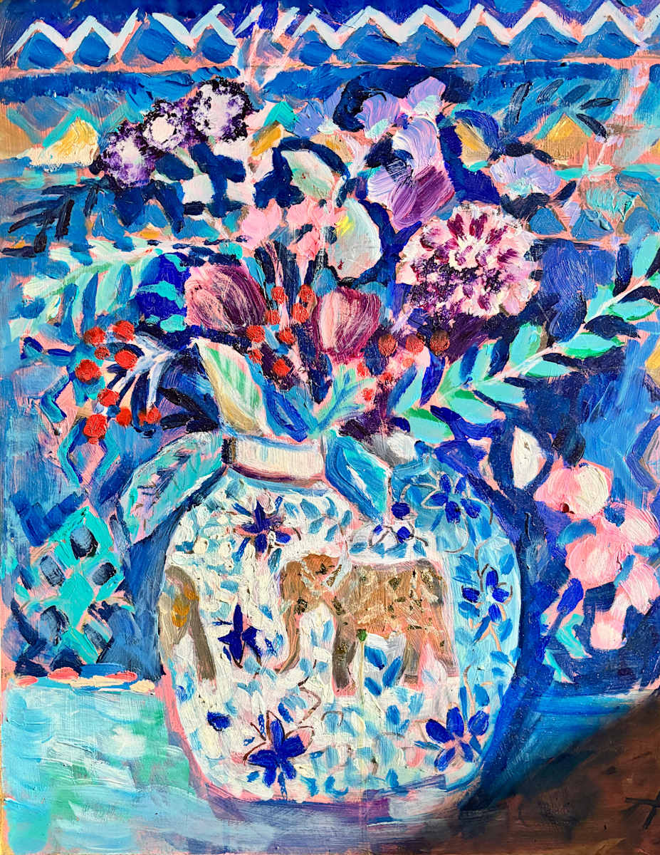 Blue Elephant Vase by Angie Porter, Image 1.