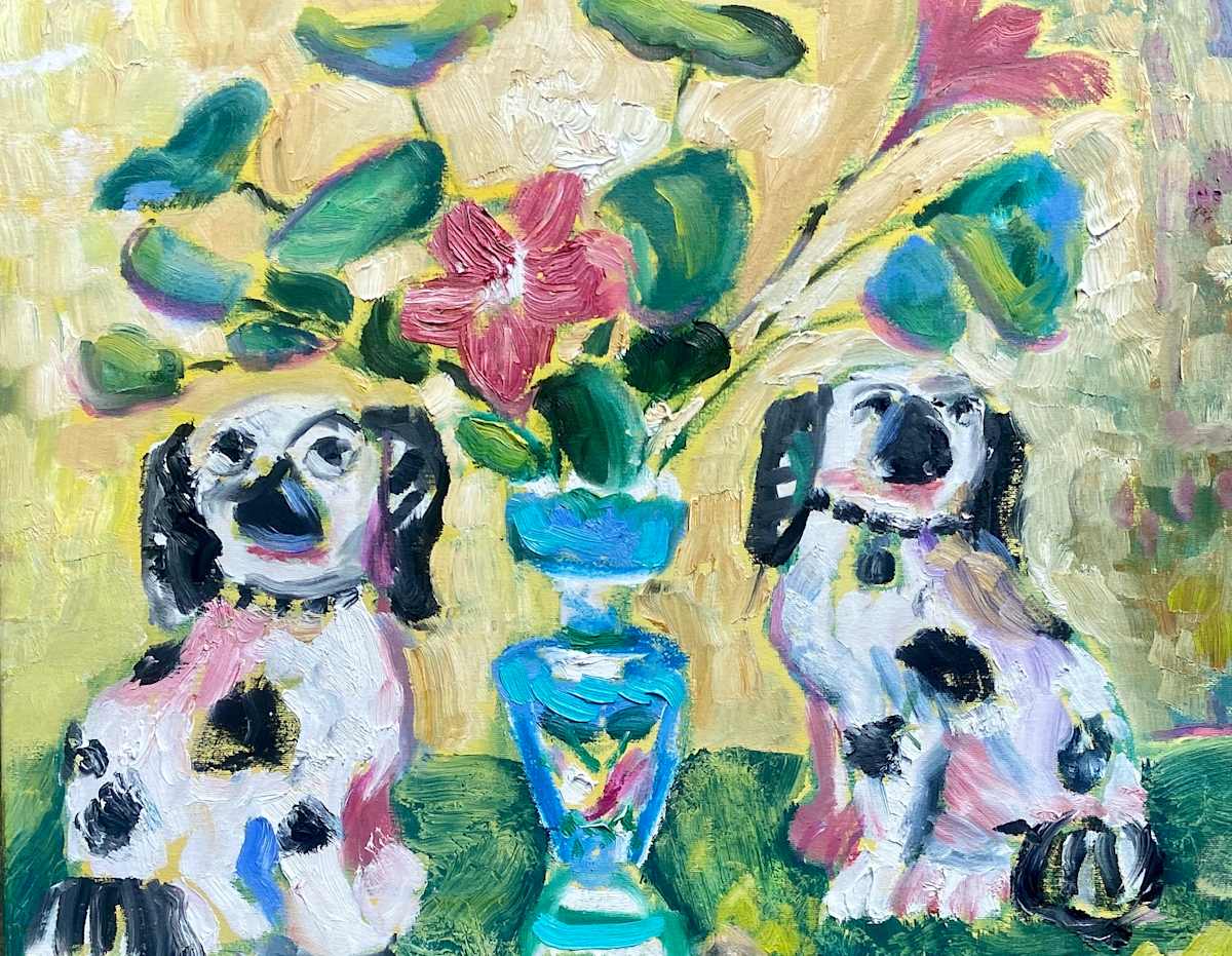 Dogs with a Blue Vase by Angie Porter 