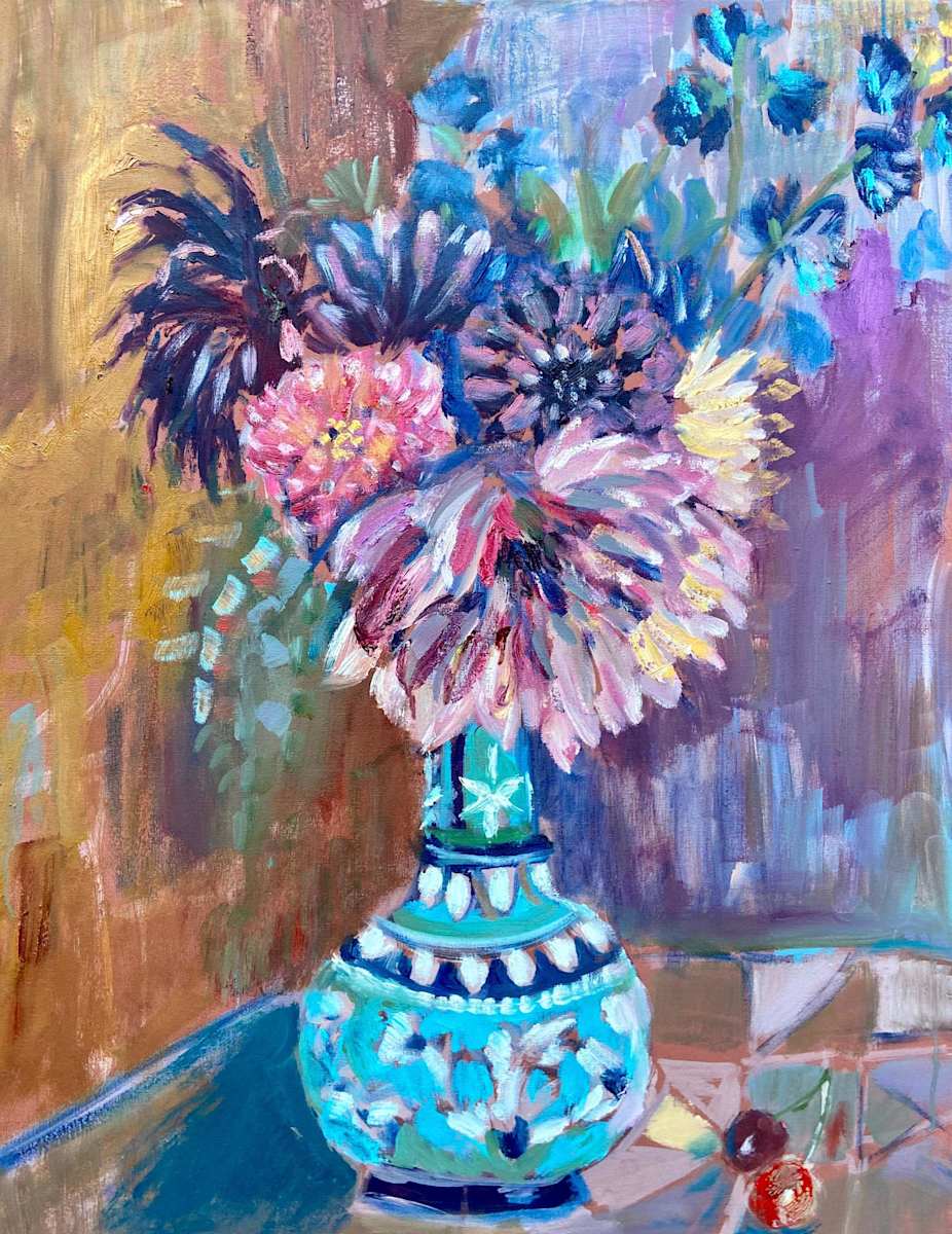 Late Summer Dahlias and Cherries by Angie Porter 
