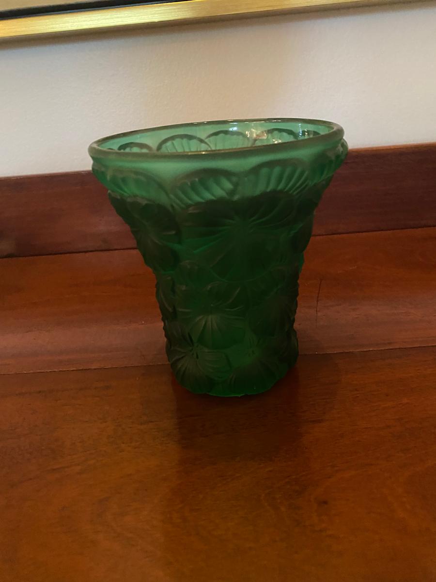 Green Frosted Glass Flora Patterned Vase, Image 7.
