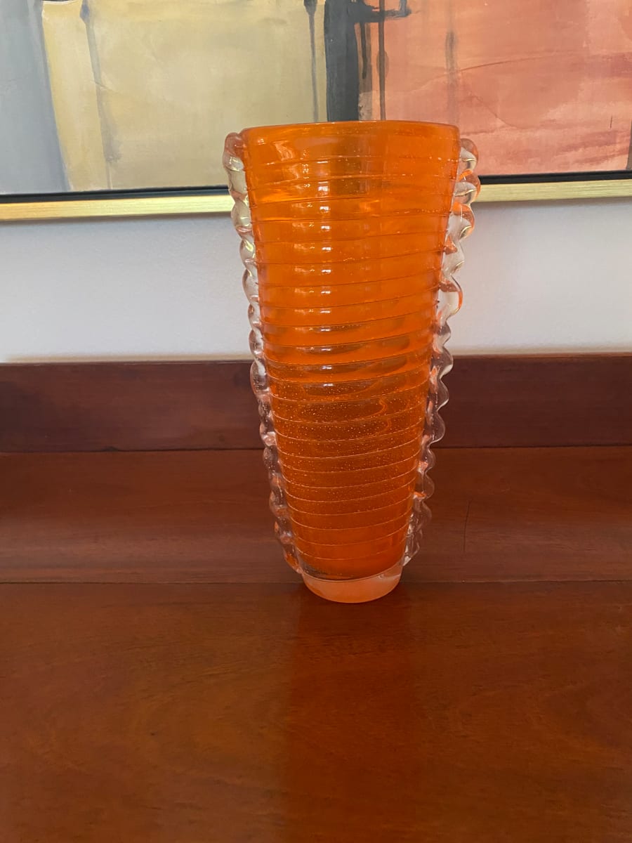 Orange Art Glass Vase, Image 9.