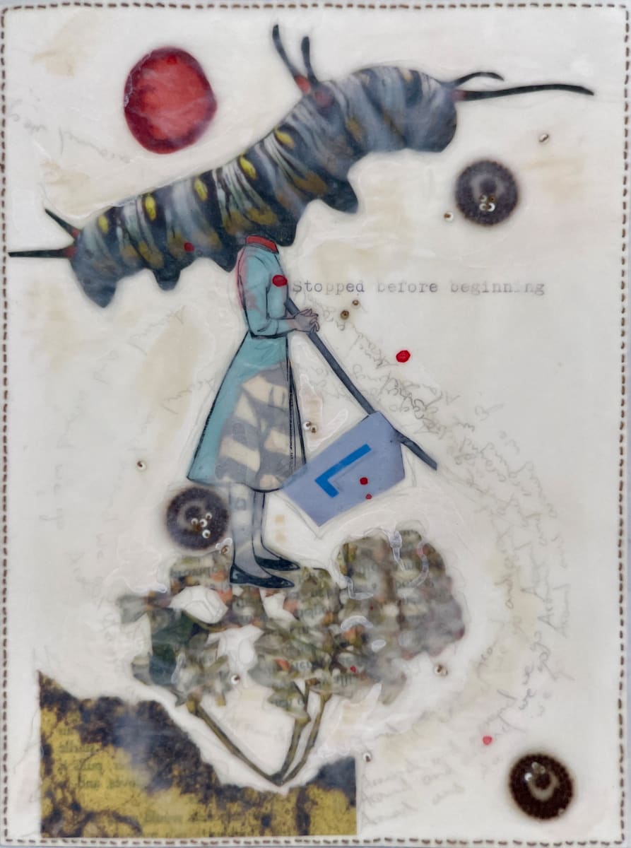 Story Series #47 by Nina Alderete  Image: Hand written text: Around and around we go 
Typed text: Stopped before beginning 