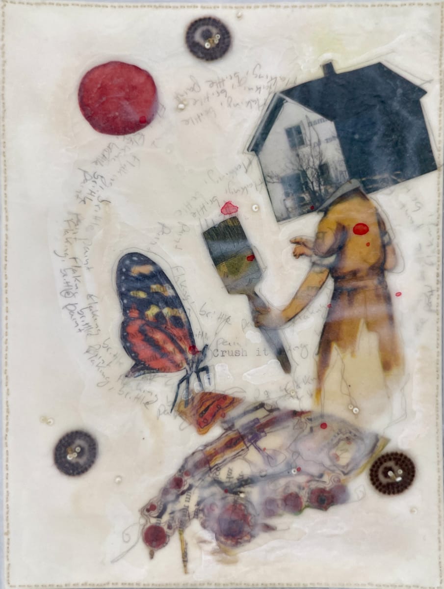 Story Series #71 by Nina Alderete  Image: Typed text reads ‘Crush it’
Handwritten text reads ‘Flaking brittle paint’