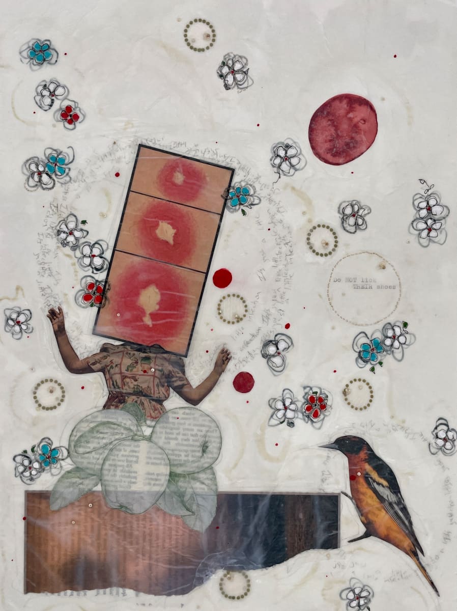 Narrative Series #15 by Nina Alderete  Image: Hand written text: Do not lick their shoes 
Typed text: It’s just a little infection 