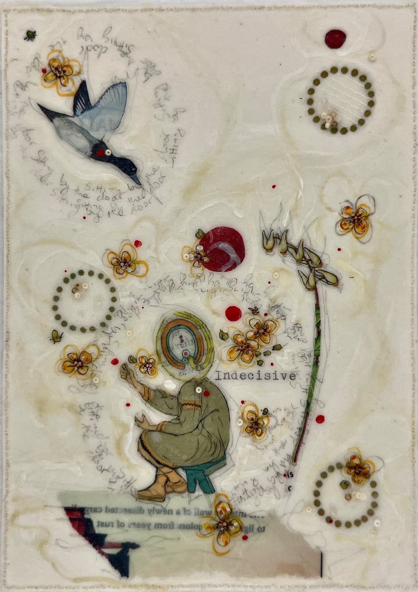 Tale Series #168 by Nina Alderete  Image: Typed text ‘Indecisive’
Handwritten text ‘Sitting by the door’