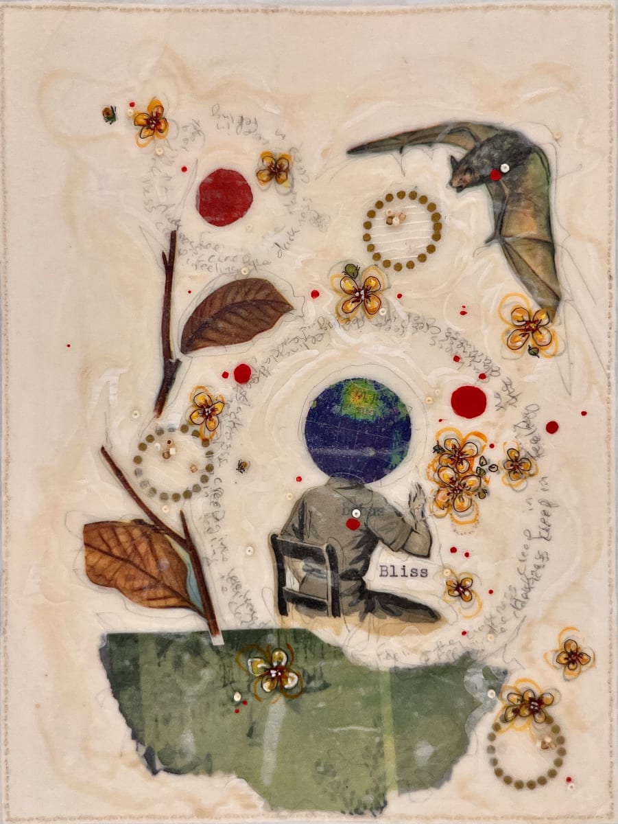 Story Series #103 by Nina Alderete  Image: Typed text ‘Bliss’
Handwritten text ‘feeling the darkened creep in’