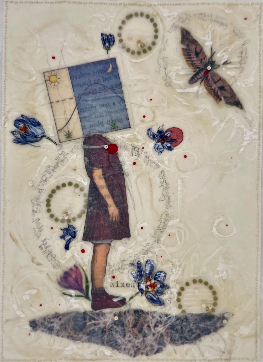 Tale Series #177 by Nina Alderete  Image: Typed text reads ‘Nixed’ 
Handwritten text reads ‘Beaten into following’