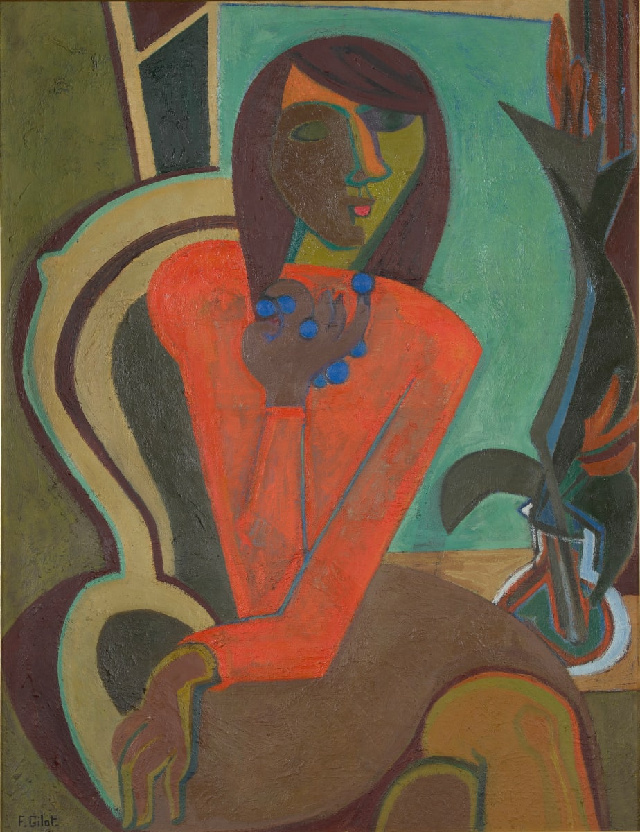 Orange Self-Portrait with Blue Necklace by Françoise Gilot 