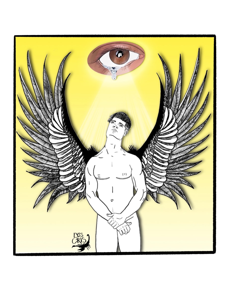 The Man, The Myth, The Phoenix: The Absence of Agony by LYSSCRIS  Image: This piece is part two of “In The Eye of Agony” The man inside the eye is now risen as a Phoenix looking back on what once was his feeling of agony to become his higher self. 