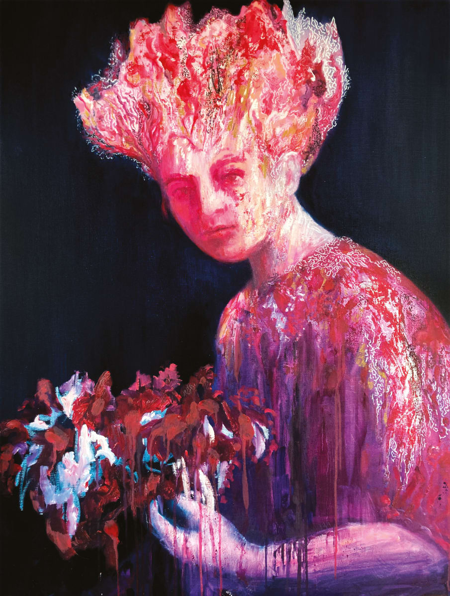 La fille en magenta. The girl in magenta colour. by Radecka Anna 