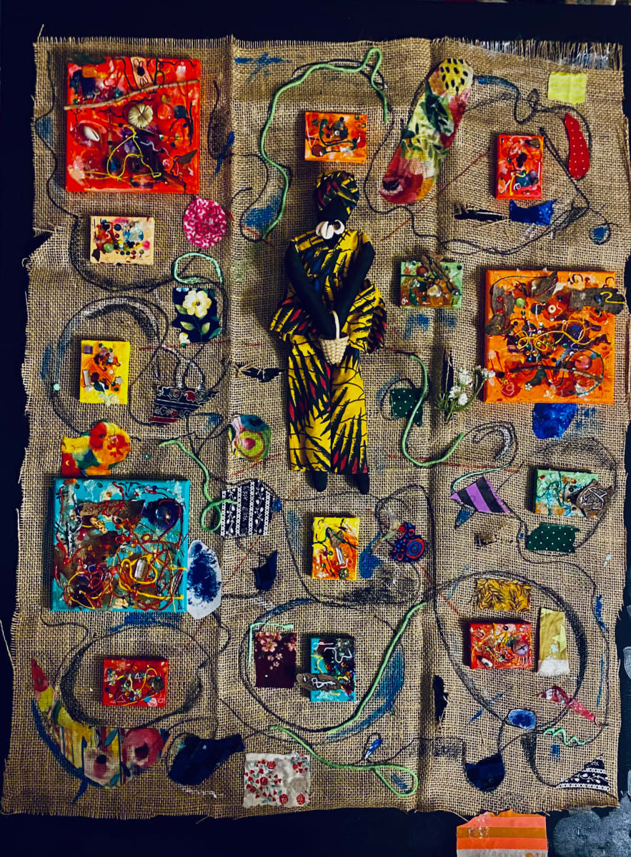 A Little Bit of This and A Little Bit of That by Kym Cooper by Kym Debra Cooper  Image: Acrylic on Burlap on Black Canvas