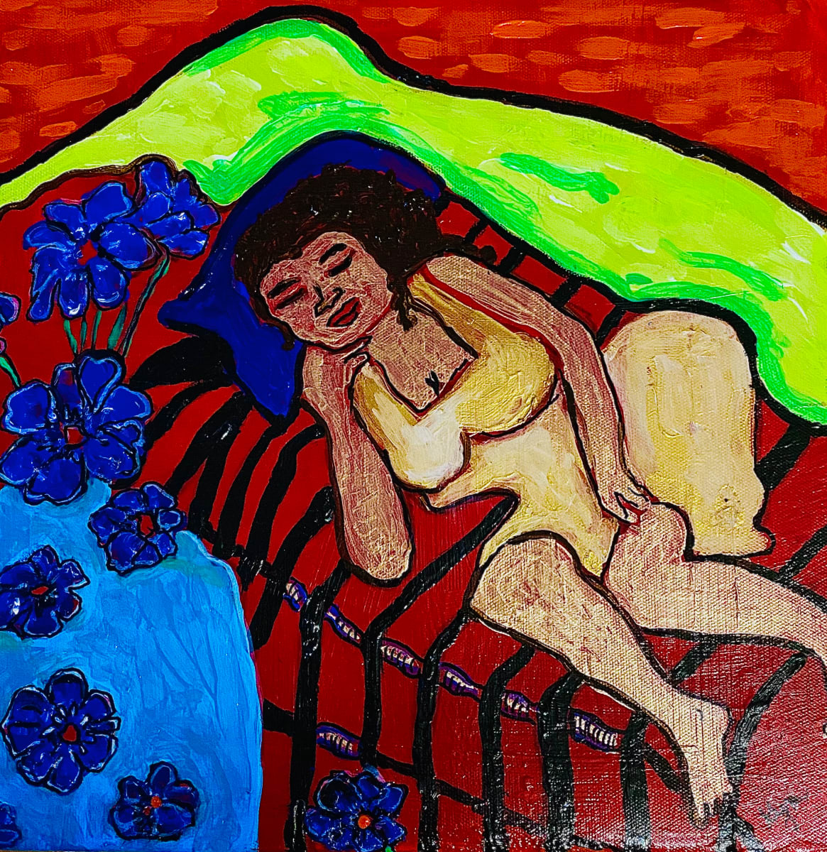 Blue Flower Slumber by Kym Cooper by Kym Debra Cooper  Image: Acrylic, Marker with varnish overlay