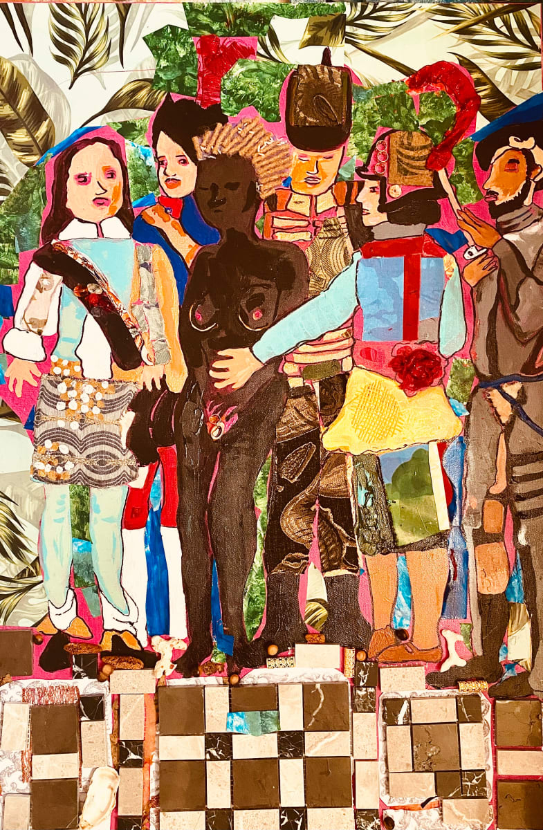 An Abstract in being Surrounded or Did you notice the rice in my hair? By Kym Cooper by Kym Debra Cooper  Image: Acrylic, Oil and found materials