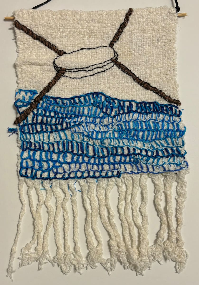 Forest Bell by Ianthe Jackson  Image: Embroidery on Hand woven cloth. A sketch for a sound sculpture in the forest. 