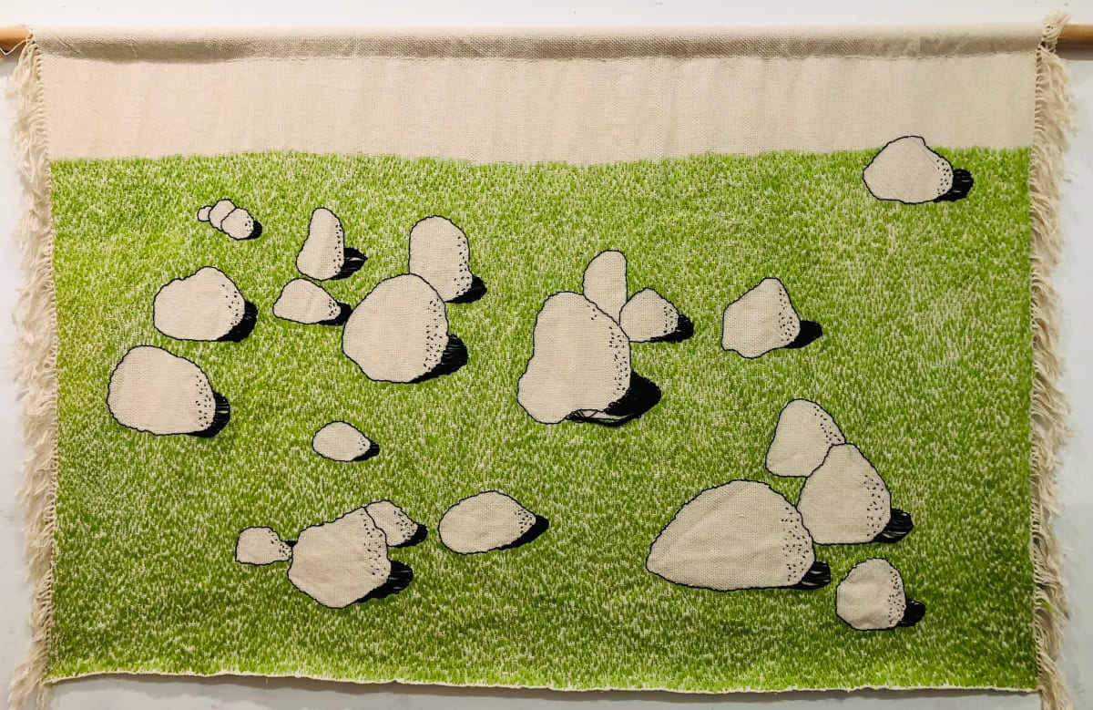 Rock Field by Ianthe Jackson  Image: Rock Field - Embroidery on hand woven fabric - 40" x 48" 