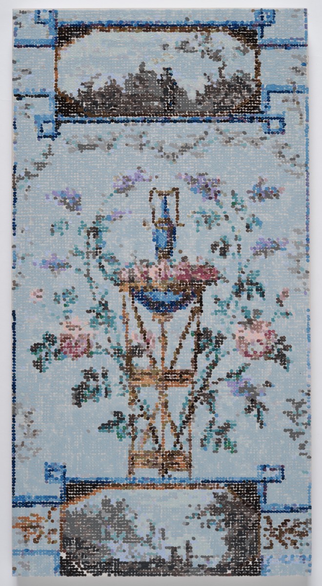 After French Wallpaper Blue Urn with Scene by Kirstin Lamb 