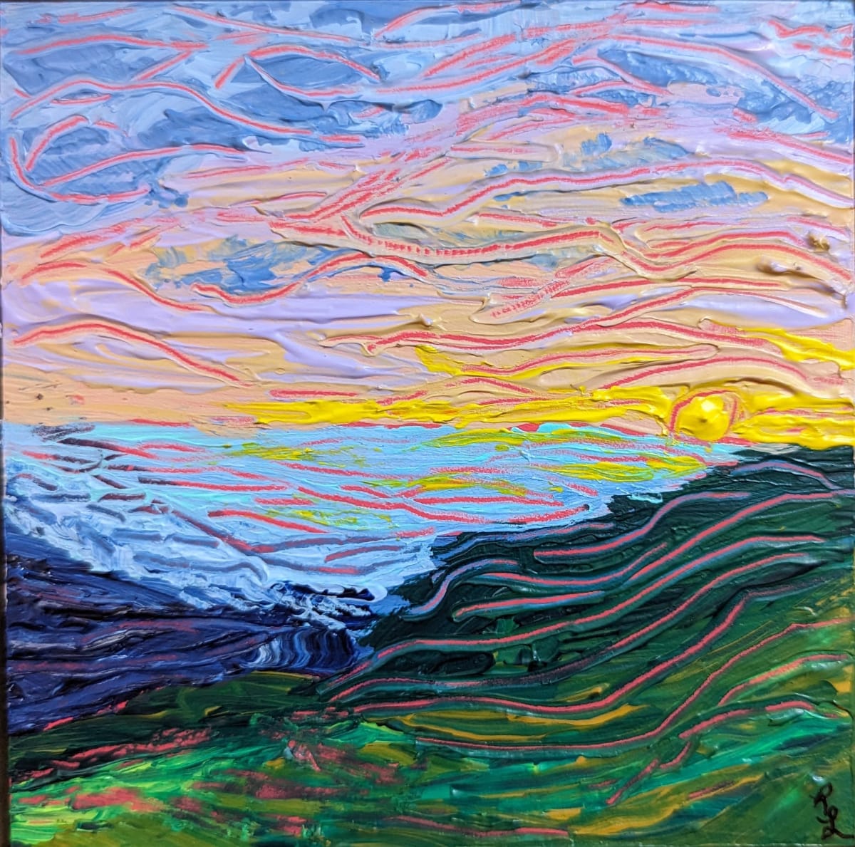 Shadow Box Painting - Maui Sunset Impasto #6 by Rachael LaMielle