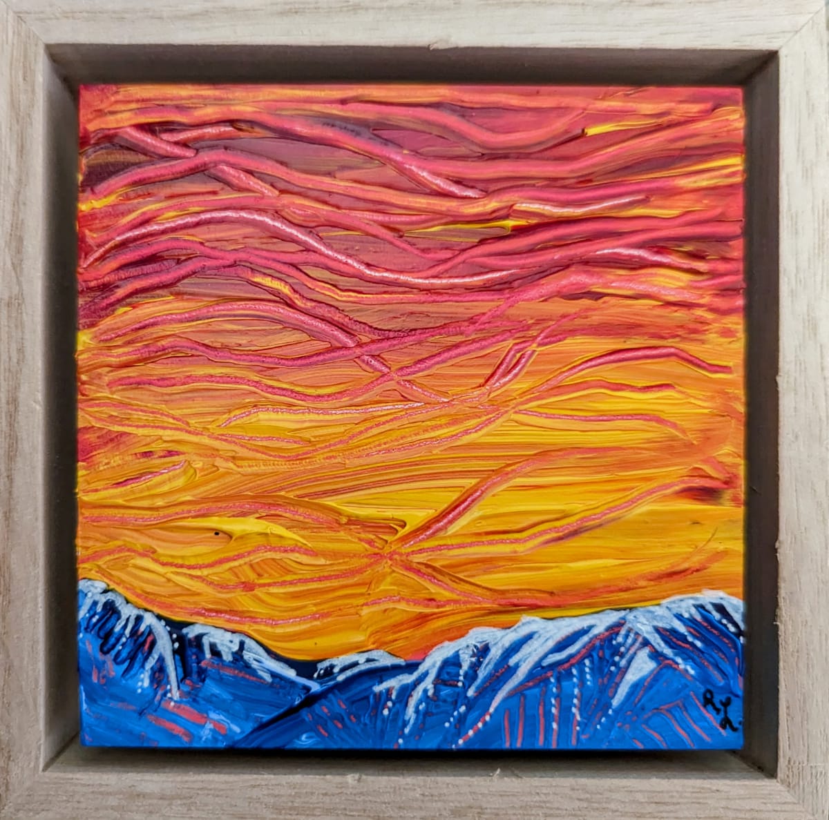 Shadow Box Painting - Sunset Over the Mountains Impasto #4 by Rachael LaMielle 