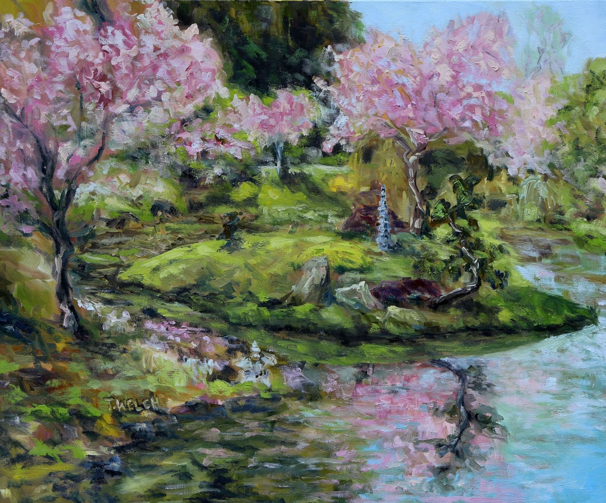 Cherry Blossoms Mayne Island Japanese Garden by Terrill Welch 
