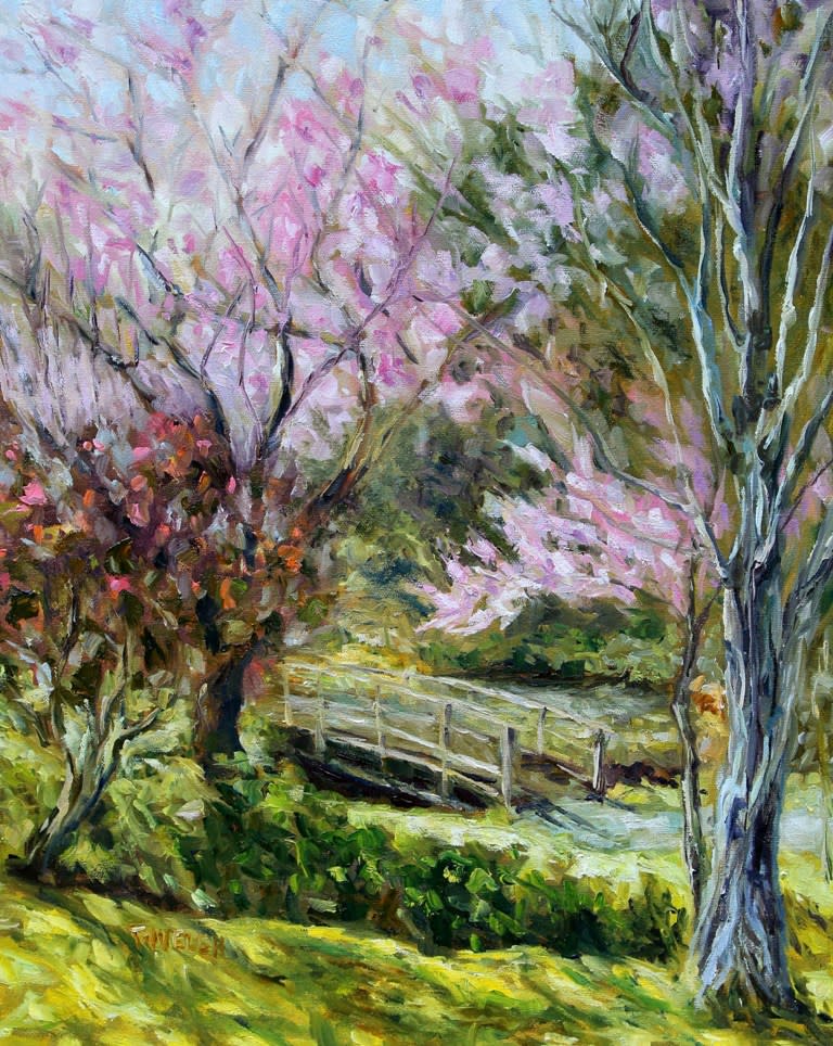 Plum Blossoms Japanese Garden by Terrill Welch  