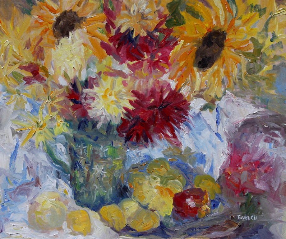Plums, Apples and Mostly Sunflowers by Terrill Welch  