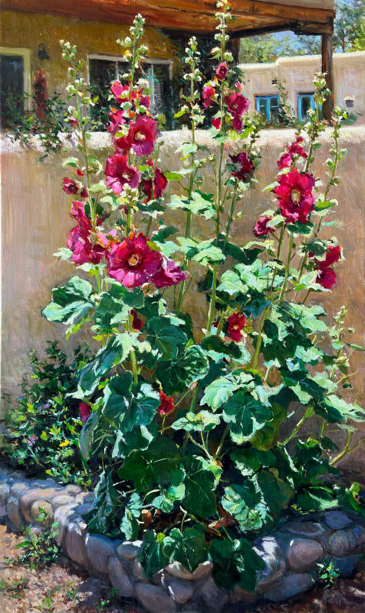Hollyhocks in Bloom by Daniel Mundy 