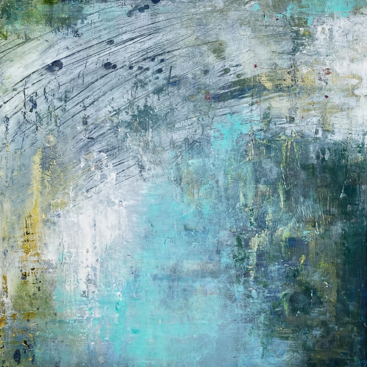 Water Garden I by Claire Hankey  Image: An atmospheric, oil and cold wax painting inspired by reflections in water.