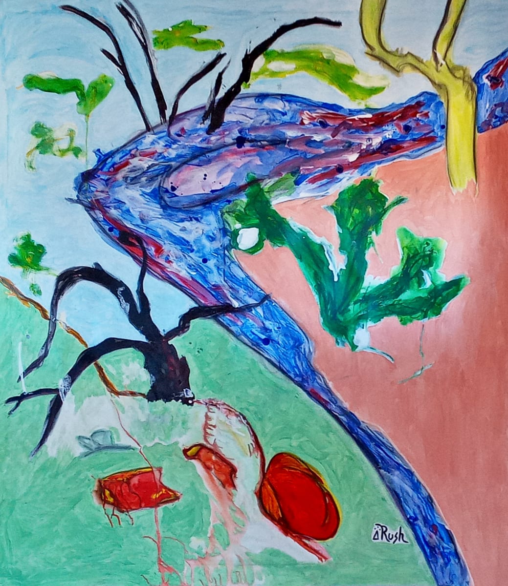 Verde River at Copper Canyon Trailhead by Mary Rush  Image: Copper Canyon Stream, 48 x 41.25 inches, Mixed Media Painting on Canvas