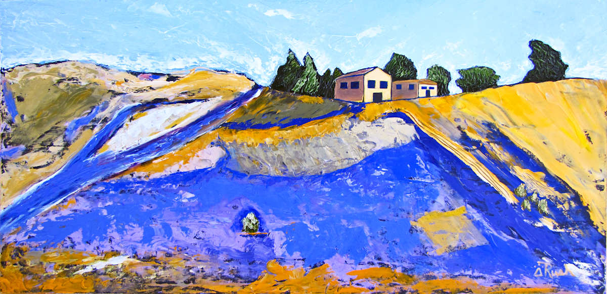 Whispering Pines by Mary Rush  Image: Whispering Pines, Oil on MDF, 12 x 24 inches