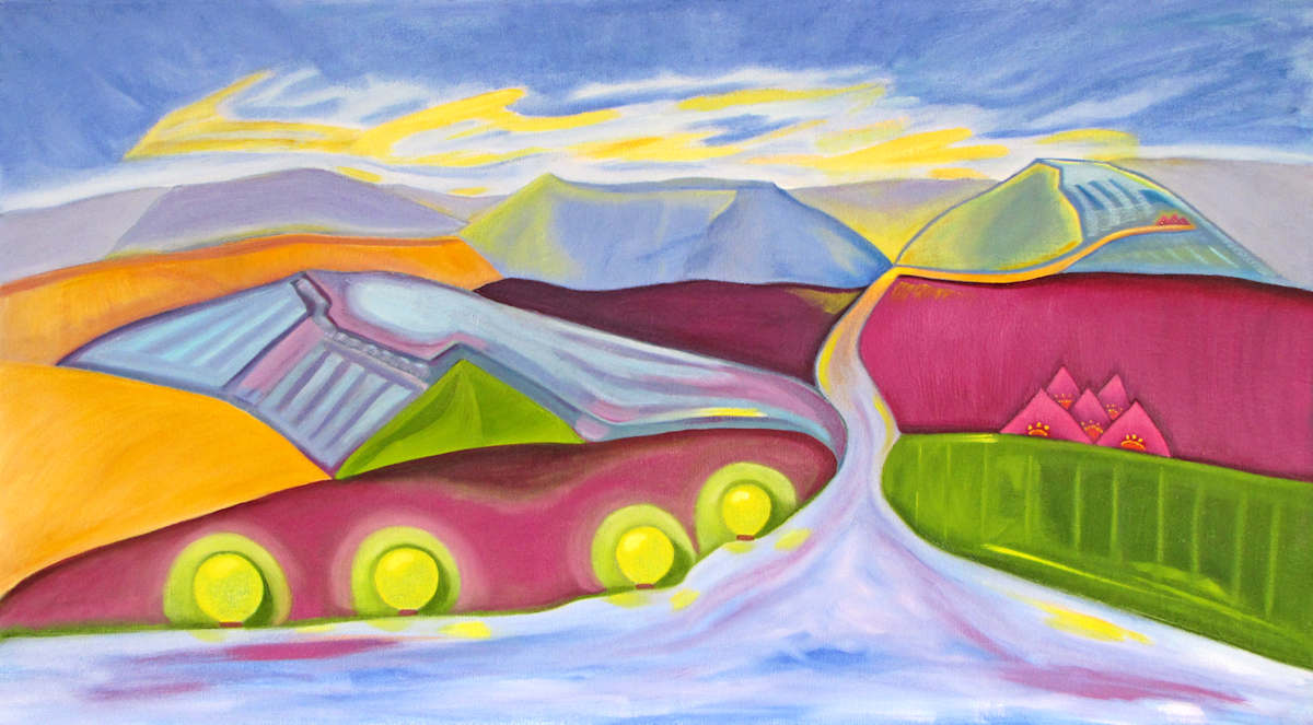 Road to Shambala by Mary Rush  Image: Road to Shambala, 15.25  x  27.88 inches, Oil on Canvas