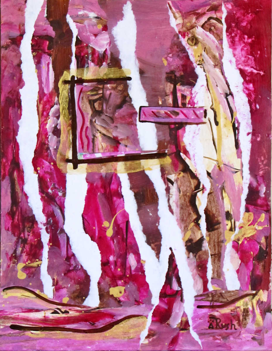 The Queen and the Handmaiden Come to an Agreement by Mary Rush  Image: The Queen and the Handmaiden Come to an Agreement - Acrylic Collage on Paper - Artwork: 11 x 8.5 inches - Mat: 14 x 11 inches