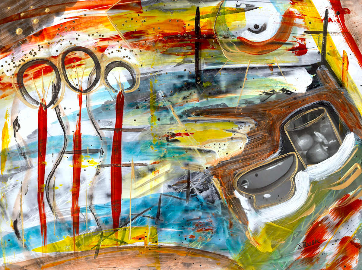 Sentinels by Mary Rush  Image: Sentinels - 9 x 12 inches,  Acrylic & Glitter on Paper