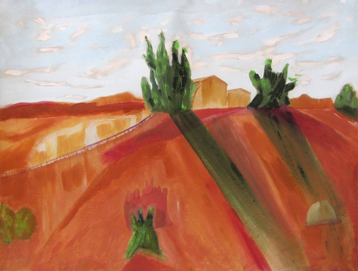 Pine Trees Looming by Mary Rush  Image: Pine Trees Looming, 24 x 30 inches, Mixed Media on Canvas