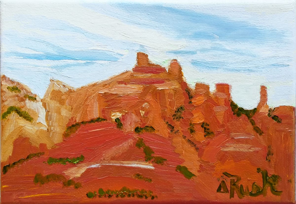 View from Creekside Coffee Shop, Sedona by Mary Rush  Image: View from Creekside Coffee Shop, Sedona; 5 x 7 x 0.75 inches, Oil on Canvas