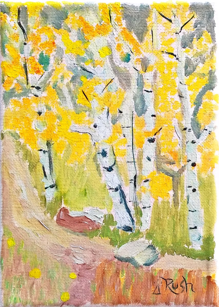 Yellow Aspens in Flagstaff, Arizona by Mary Rush  Image: Yellow Aspens in Flagstaff, Arizona; 5 x 7 x 0.75 inches, Oil on Canvas