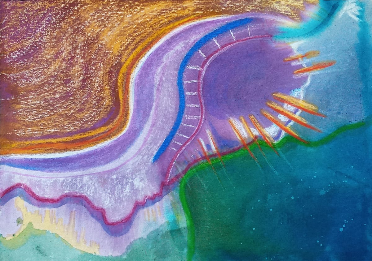 Searching Beyond by Mary Rush  Image: Searching Beyond, 14 x 19.75 inches, Mixed Media on Canvas, $450