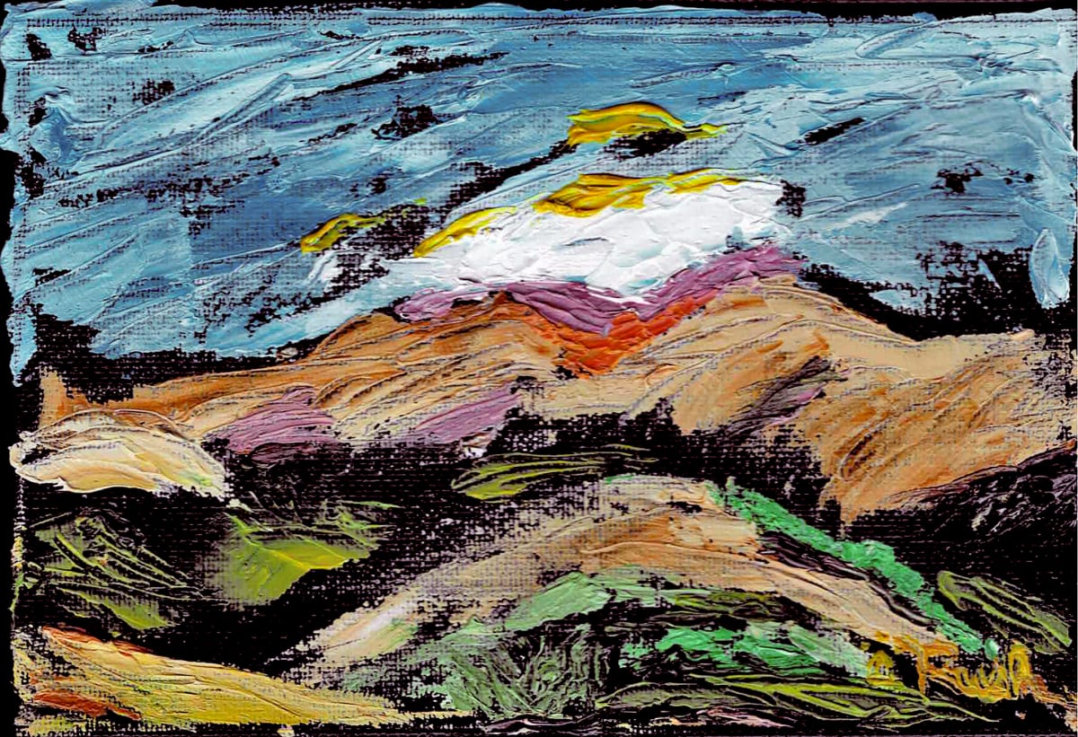 Sunset on Salt Mine Road by Mary Rush  Image: Sunset on Salt Mine Road, 5 x 7 x 0.75 inches, Oil on Canvas