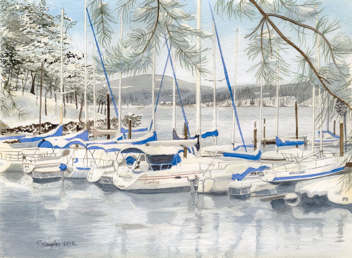 Winter Harbor by Peter F Snyder  Image: Winter Harbor - watercolor painting on 11"x 15" watercolor paper