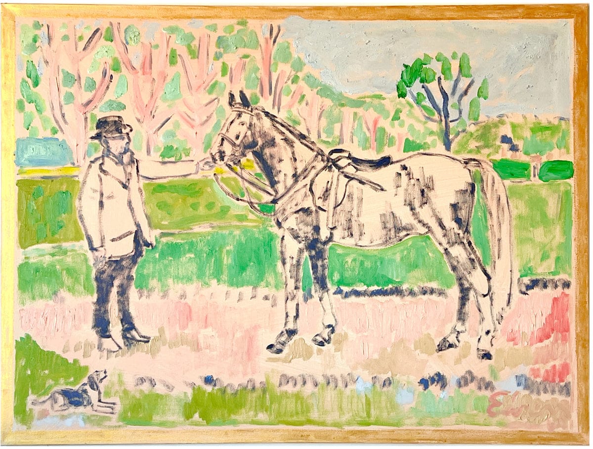 Horse Painting with Beagle and Man in Hat by Anne-Louise Ewen 