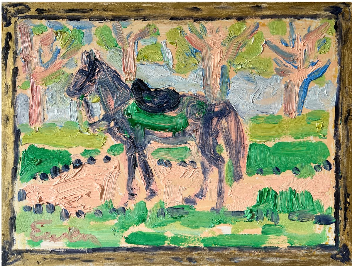 Tiny Horse with Navy Blue and Gold Frame by Anne-Louise Ewen 