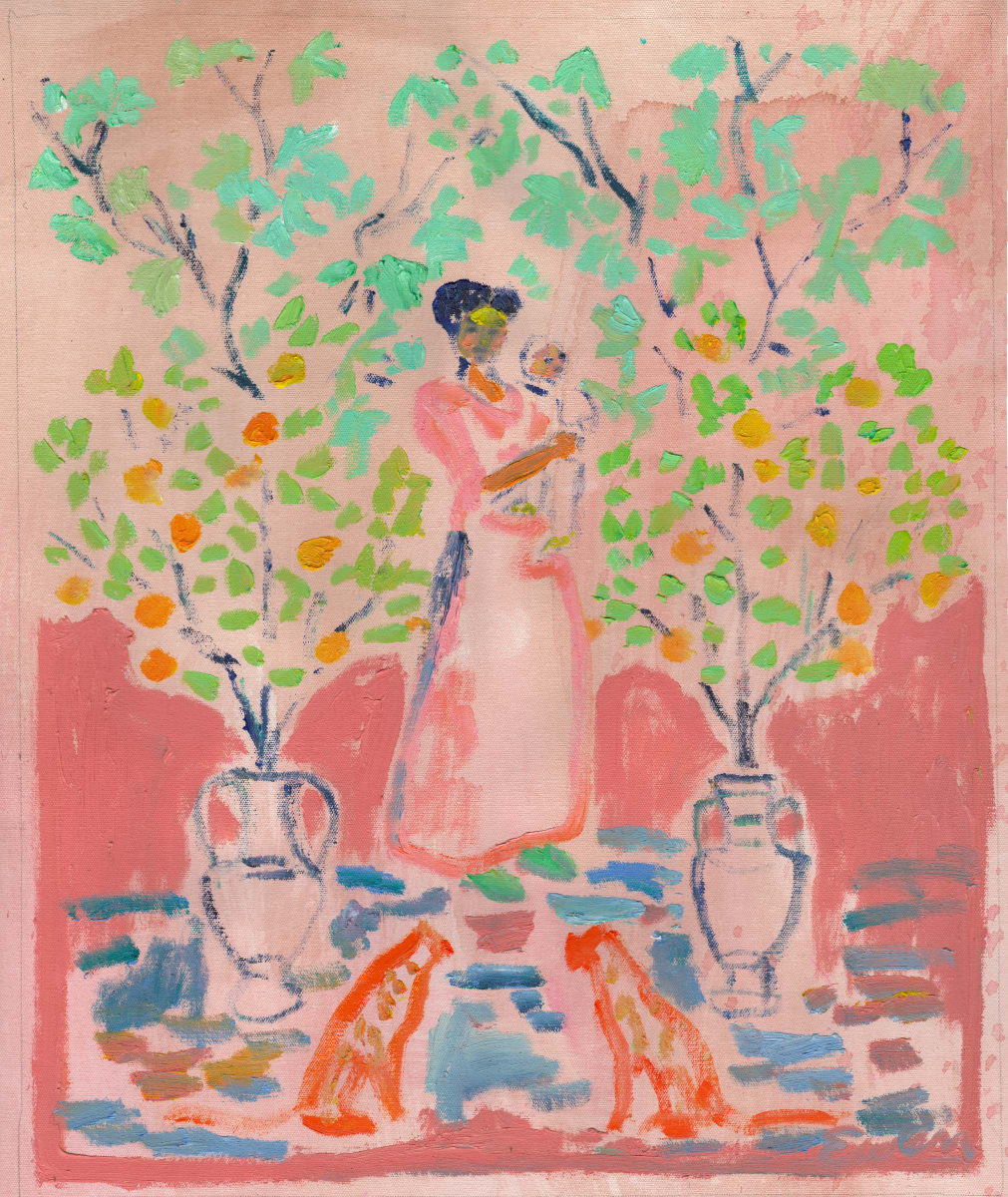 Mother and Child with Orange Cats 