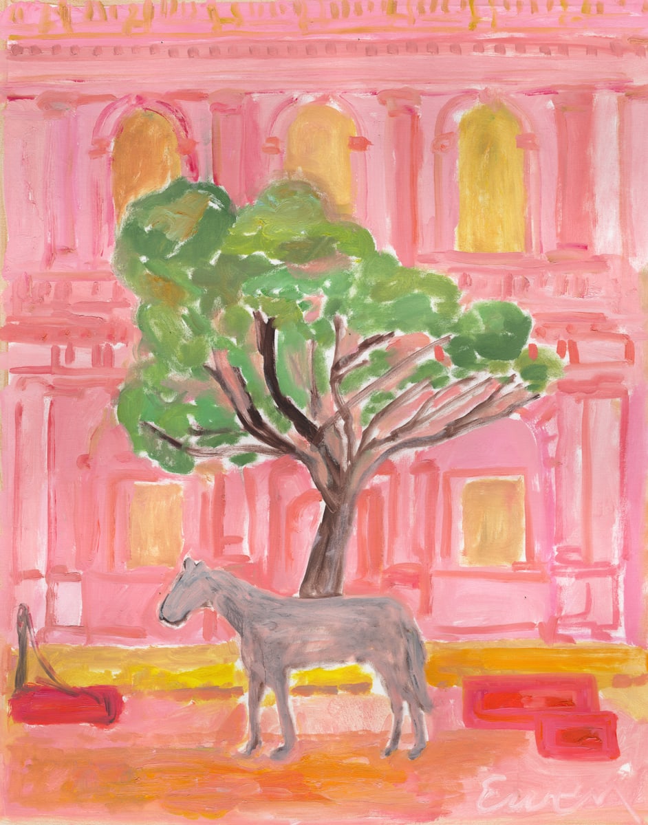 Pink Horse with Pink Building by Anne-Louise Ewen 