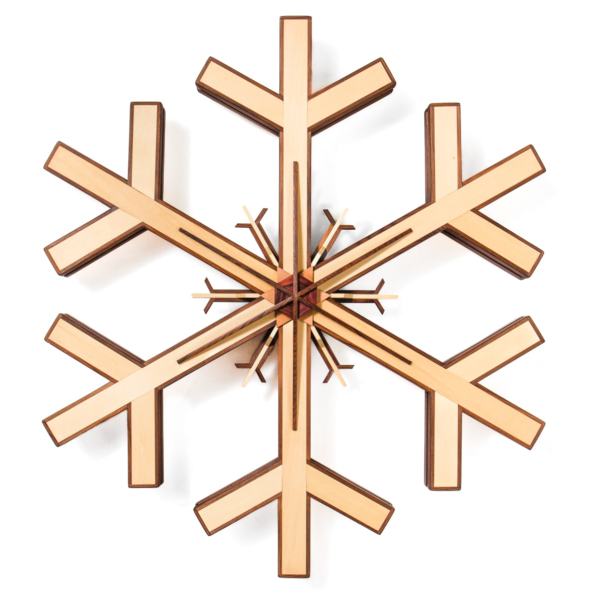 Gemini by Robert E LeBlanc  Image: Double sided snowflake that can be suspended and rotated to show the  intricate joinery.